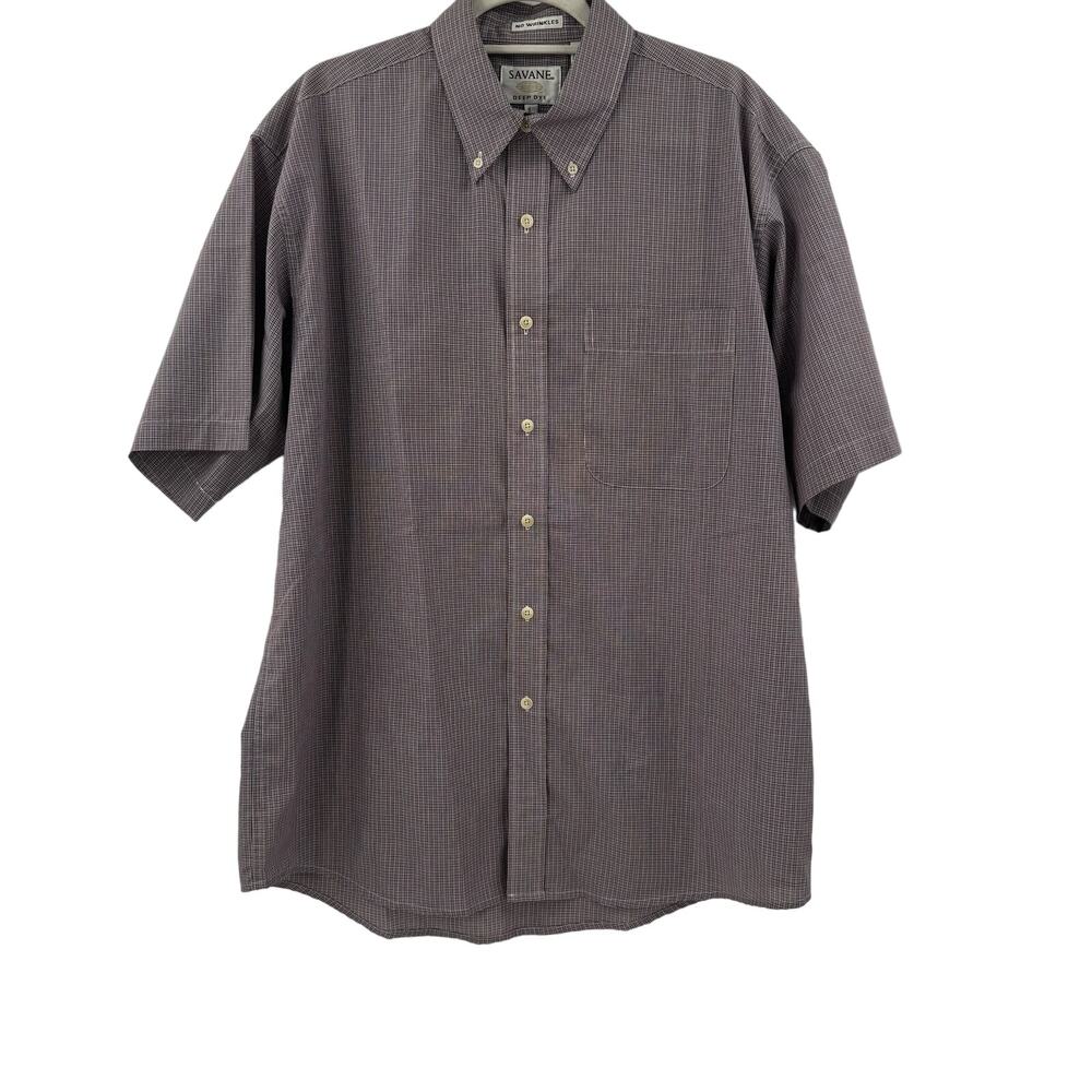 Mens Savane plaid short sleeve button down shirt